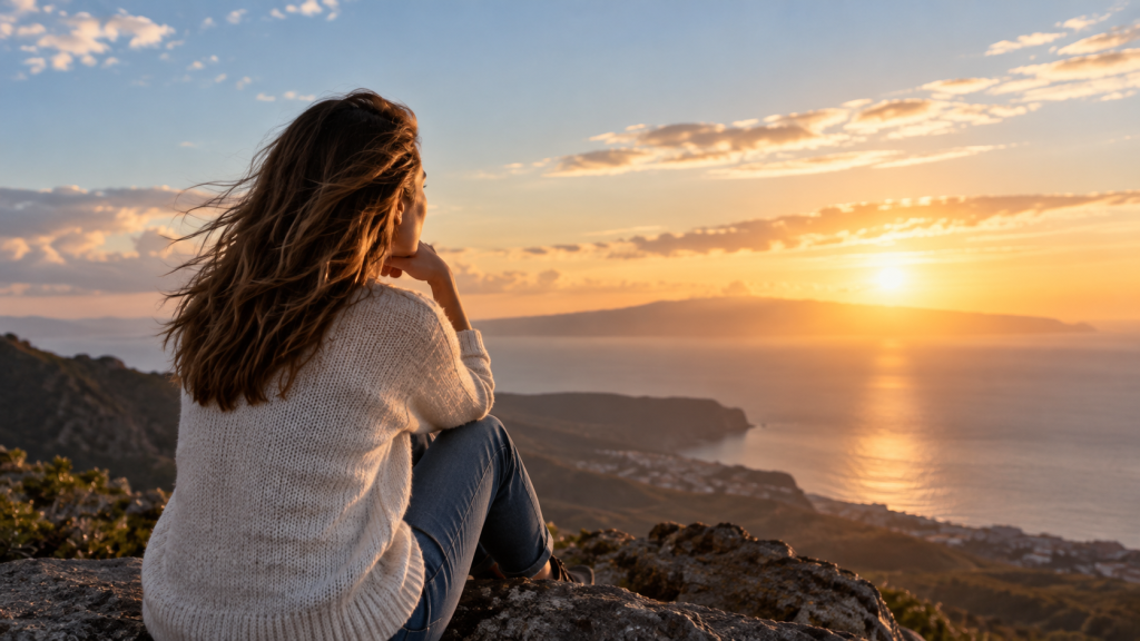Mujer mirando al horizonte como símbolo de confianza y perseverancia